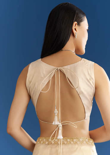 Beige Organza Tissue Saree With Embroidered Scallop