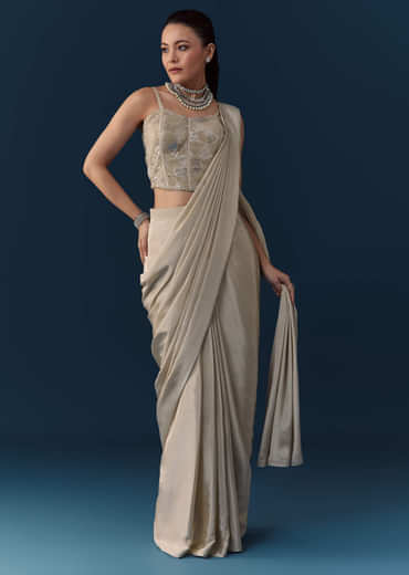 Beige Pre Pleated Saree with Sequin Corset Blouse