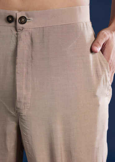 Beige Sequin Embellished Mens Kurta and Pant Set