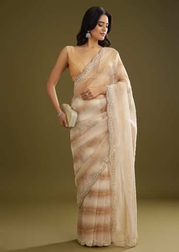 Beige Shaded Glass Tissue Saree With Stone Embellishment