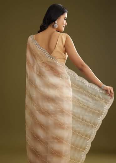 Beige Shaded Glass Tissue Saree With Stone Embellishment