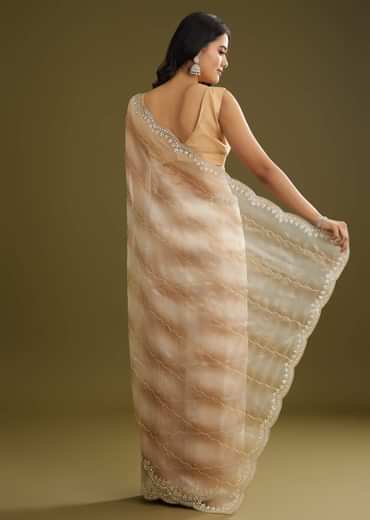 Beige Shaded Glass Tissue Saree With Stone Embellishment