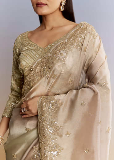 Beige Shaded Tissue Saree With Sequins Beads And Cutdana