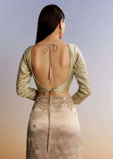 Beige Shaded Tissue Saree With Sequins Beads And Cutdana