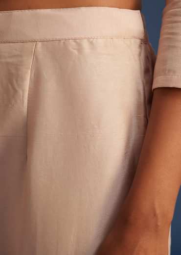 Beige Silk Anarkali Set With Ajrakh Print Dupatta