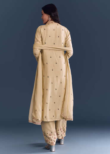 Beige Silk Anarkali Suit With Zari Embroidery