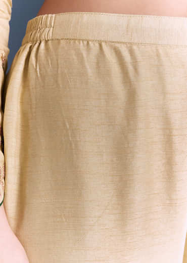 Beige Silk Anarkali Suit With Zari Embroidery