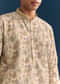 Beige Silk Floral Kurta Set For Men With Thread Embroidery