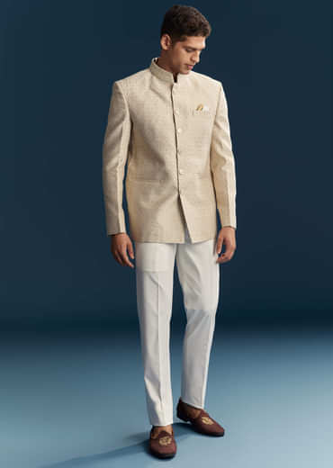 Beige Silk Jodhpuri Suit For Men With Embroidery