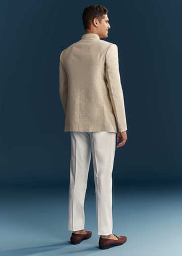 Beige Silk Jodhpuri Suit For Men With Embroidery