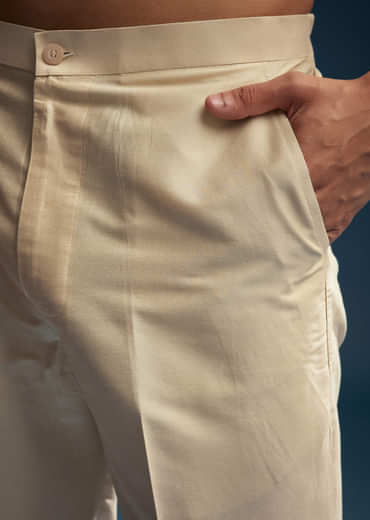 Beige Silk Kurta Set For Men With Kashmiri Hand Work