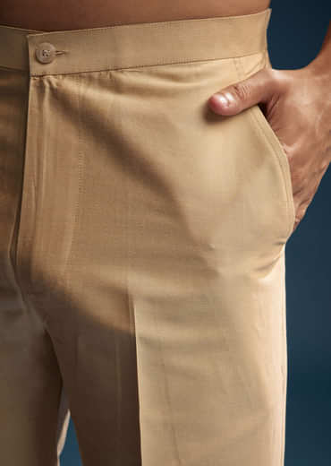 Beige Silk Kurta Set For Men With Resham Hand Embroidery