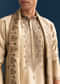 Beige Silk Kurta Set For Men With Thread Embroidery