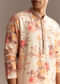 Beige Silk Linen Floral Embroidered Kurta Set