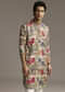 Beige Silk Printed Designer Kurta For Men With Floral Print