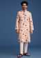 Beige Linen Printed Kurta Set With Floral Motifs