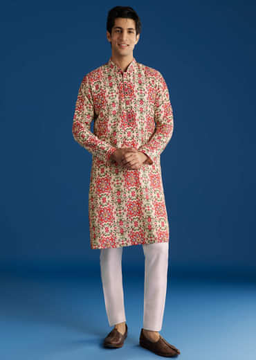 Beige Silk Stone Cutdana Embroidered Kurta Set