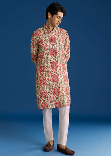 Beige Silk Stone Cutdana Embroidered Kurta Set