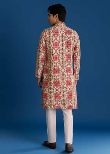 Beige Silk Stone Cutdana Embroidered Kurta Set