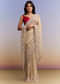 Beige Tissue Jacquard Saree With Heavy Hand Work