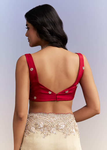 Beige Tissue Jacquard Saree With Heavy Hand Work