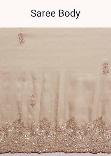 Beige Tissue Jacquard Saree With Heavy Hand Work