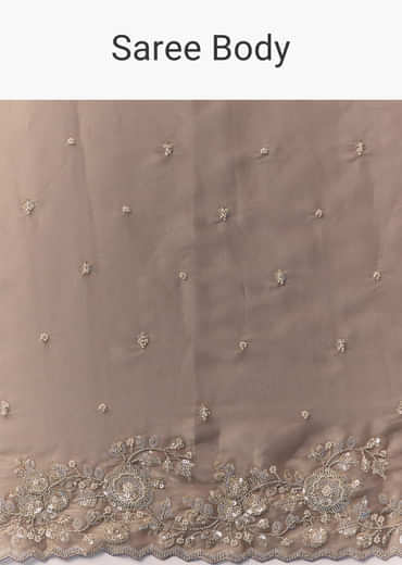 Beige Tissue Organza Cutdana Work Saree with Unstitched Blouse