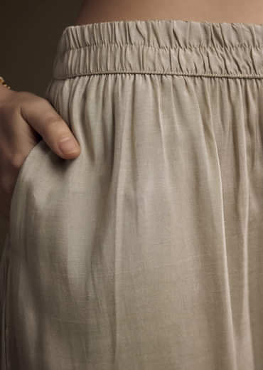 Beige Tissue Palazzo Suit With Banarasi Weave