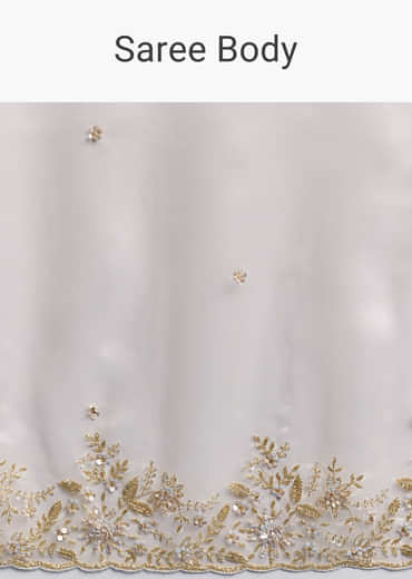 Beige Tissue Saree With Golden Floral Embroidery