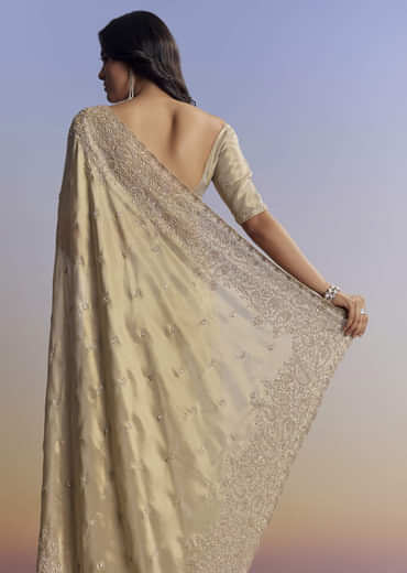 Beige Tissue Saree With Hand Embroidery With Cutdana And Sequins