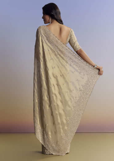 Beige Tissue Saree With Hand Embroidery With Cutdana And Sequins