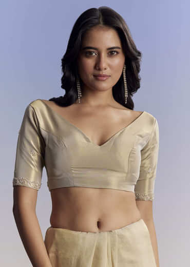 Beige Tissue Saree With Hand Embroidery With Cutdana And Sequins