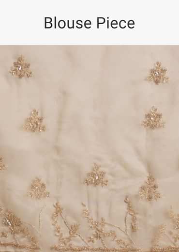 Beige Tissue Saree With Heavy Cutdana And Beads Embroidery
