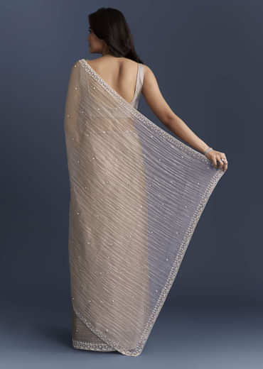 Beige Tissue Saree With Heavy Hand Embroidery