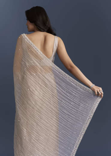 Beige Tissue Saree With Heavy Hand Embroidery