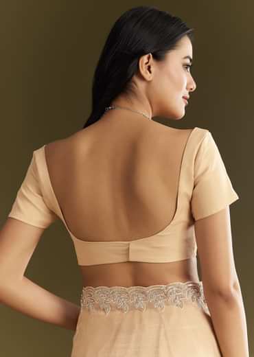 Beige Tissue Saree With Leaf Motif Embroidery In Sequins And Cutdana