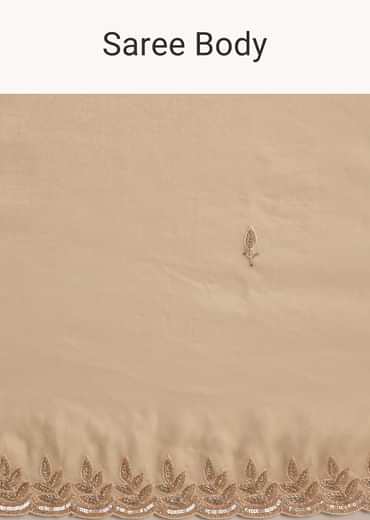 Beige Tissue Saree With Leaf Motif Embroidery In Sequins And Cutdana