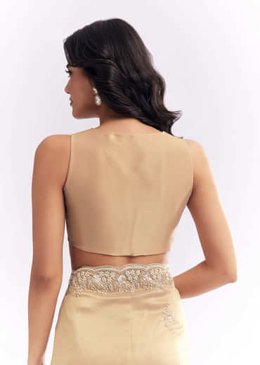 Beige Tissue Silk Saree With Heavy Hand Embroidery