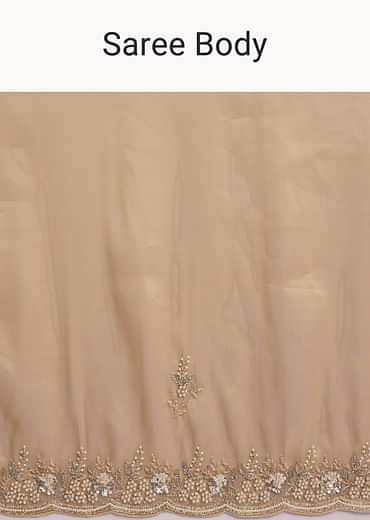 Beige Tissue Silk Saree With Heavy Hand Embroidery