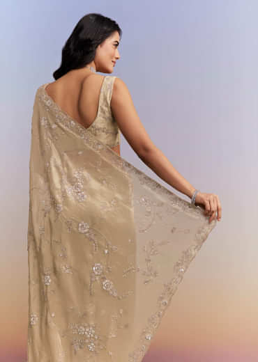 Beige Tissue Silk Saree With Heavy Hand Work