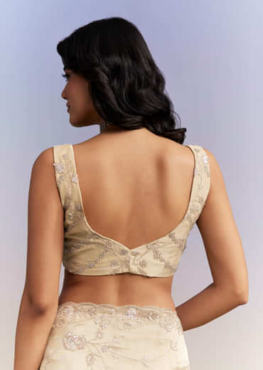 Beige Tissue Silk Saree With Heavy Hand Work