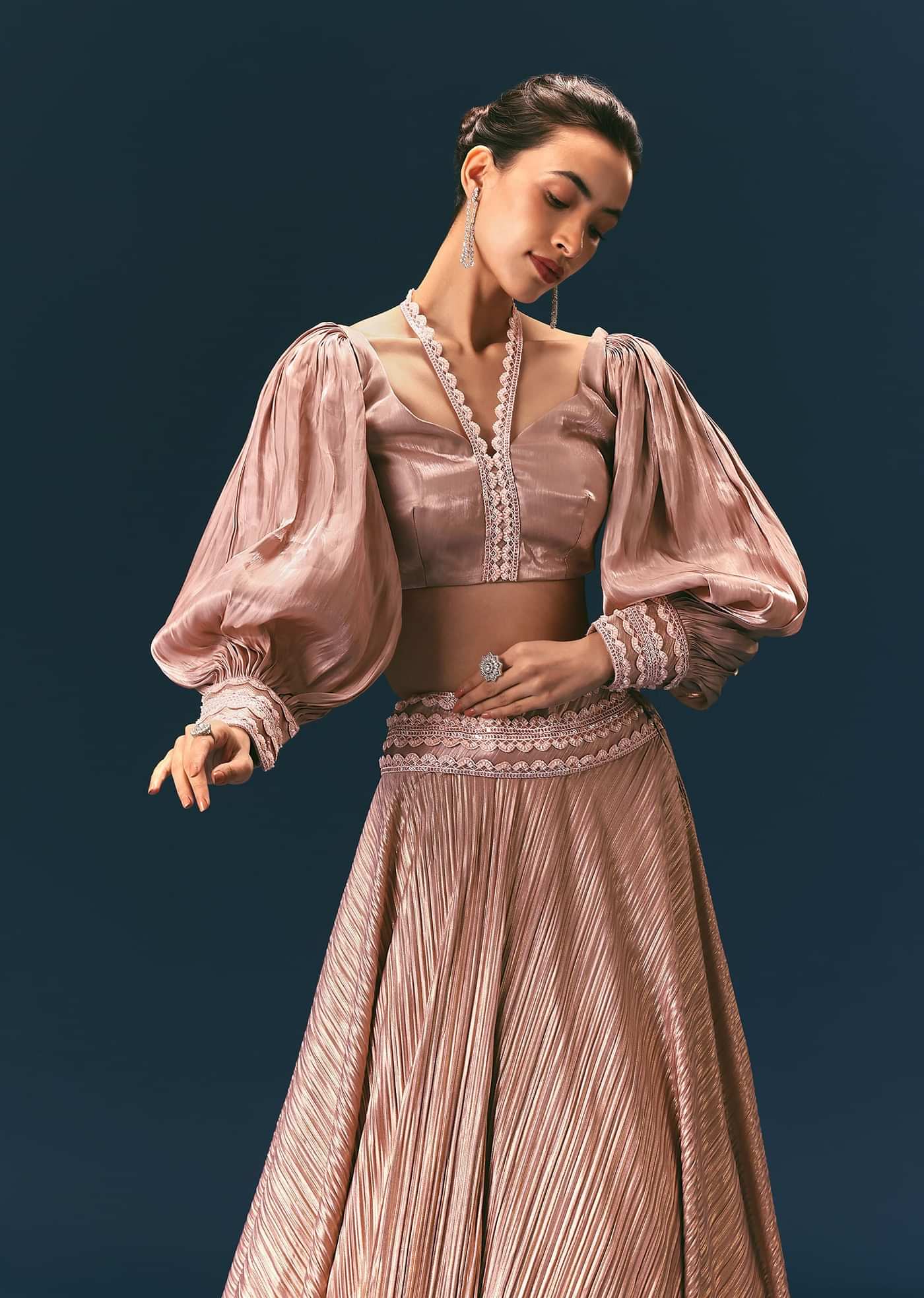 Beige Blouse With Double Layered Skirt