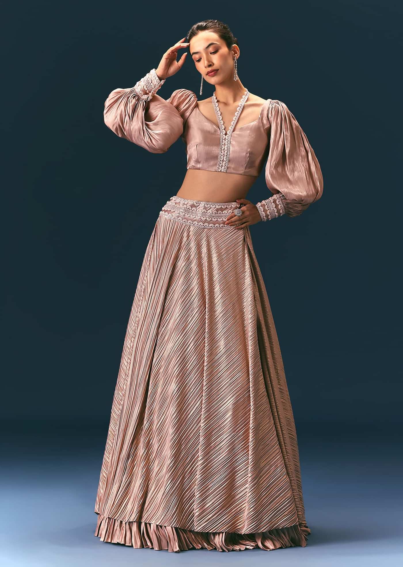 Beige Blouse With Double Layered Skirt