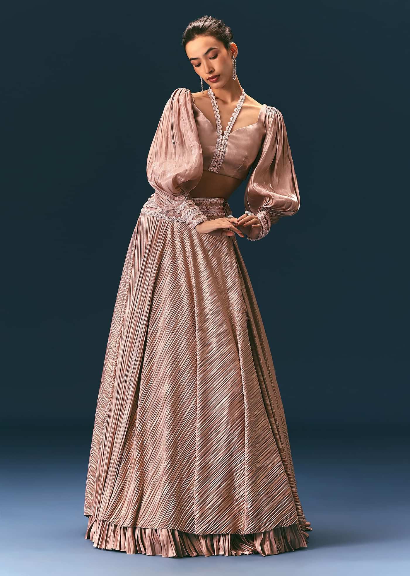 Beige Blouse With Double Layered Skirt