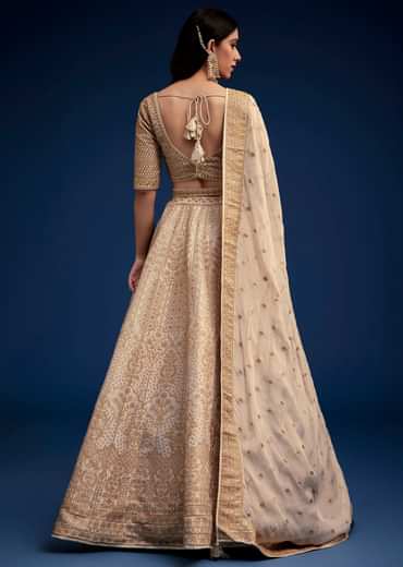 Beige Brocade Lehenga Set And Belt