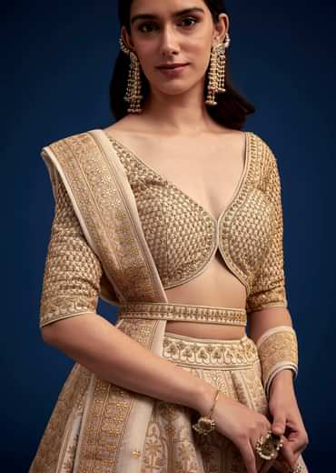 Beige Brocade Lehenga Set And Belt