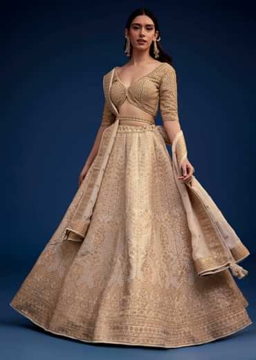 Beige Brocade Lehenga Set And Belt