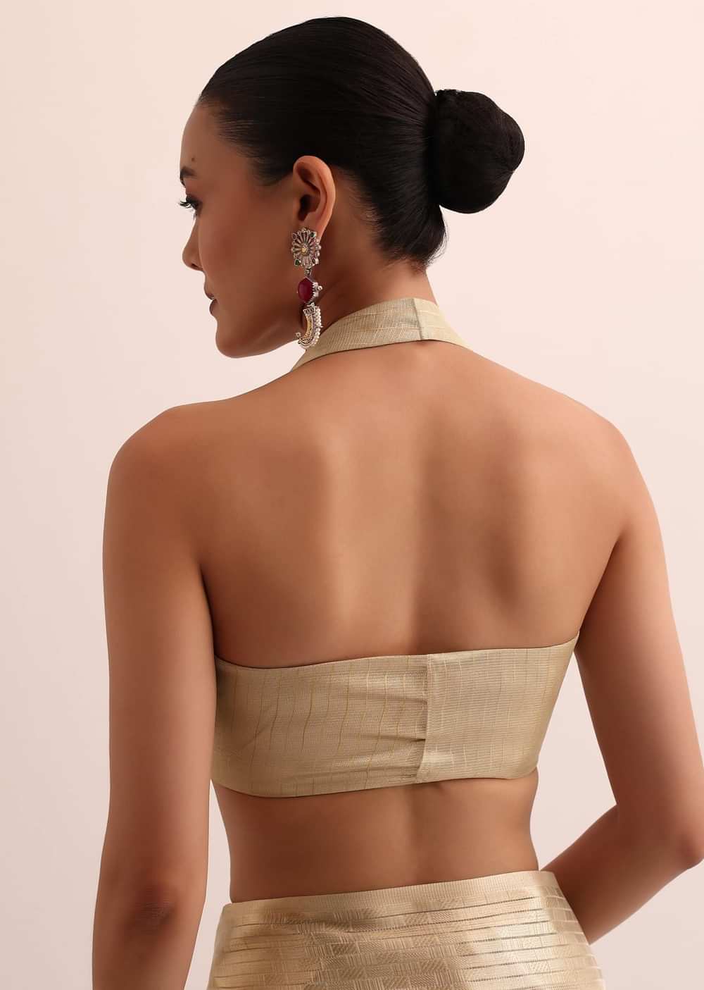 Beige Gold Chanderi Silk Saree With Thread Work And Unstitched Blouse