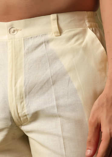 Beige Cotton Kurta Set With Resham Work For Men