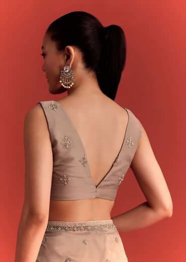 Beige Crepe Silk Saree With Cutdana Work